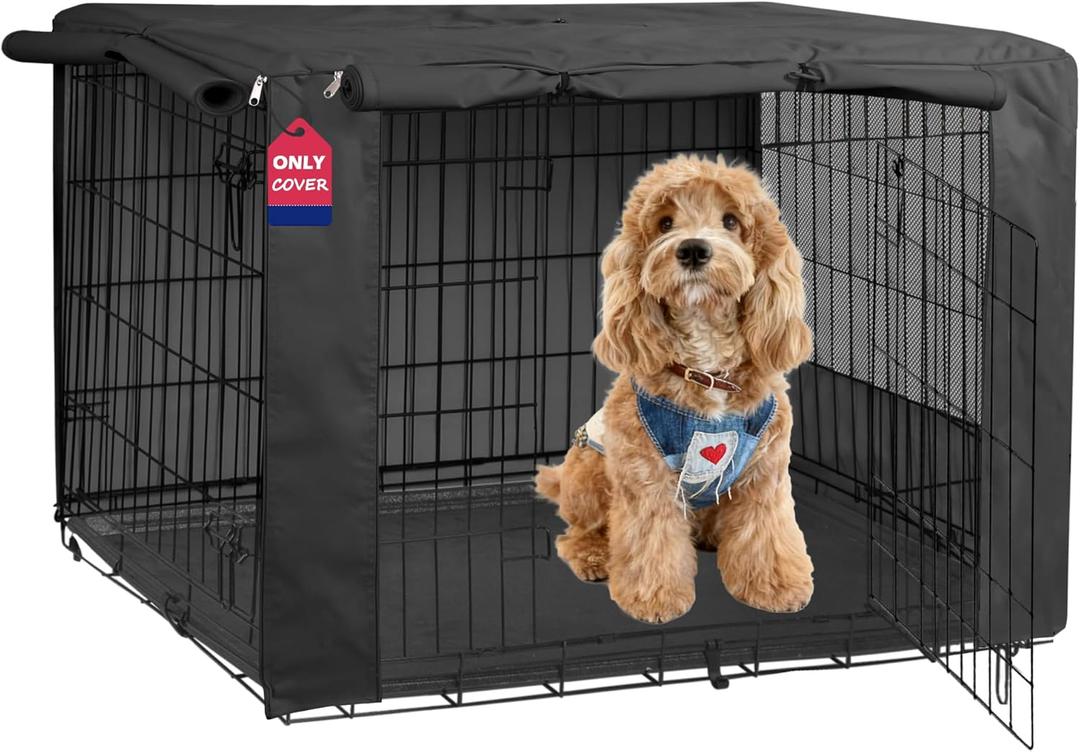 HiCaptain Breathable Dog Crate Cover 36 Inch, Durable Heavy Duty Kennel Cover, Dual Zippered Panels, Windproof, Waterproof UV-Resistant(Black)