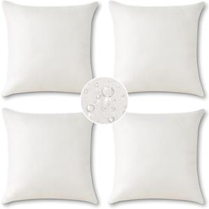 OTOSTAR Pack of 4 Outdoor Waterproof Throw Pillow Covers Decorative Pillow Covers Square Patio Balcony Pillow Case Cushion Case Pillows Shell for Couch Bed Tent Sofa Decor 18x18 Inch (Cream White)
