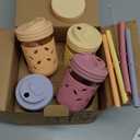 Elk and Friends Kids + Toddler Glass Cups | The Original 8oz Glass Mason Jar with Sleeves + Lids | Silicone Straws + Stopper | Smoothie Cup | Food Storage | Spill Resistant | Dishwasher Safe | 4 Pack (Blush/Lilac/Peach/Lemon)