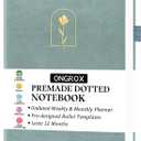 Premade Bullet Style Notebook with Undated Weekly & Monthly Planner, Dotted Journal with Pre-made Bullet Planner Stencils, Dot Grid Journaling with Habits & Mood Tracker, 12 Month Organization, A5 (Grey)