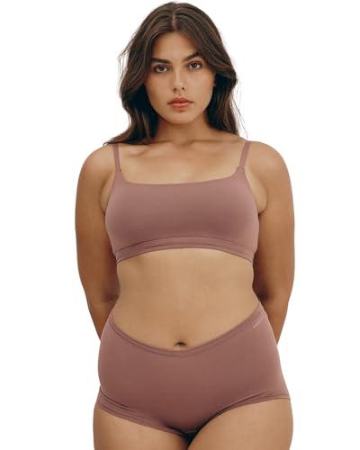 Organic Basics Women's Flex Scoop-Neck Cotton Bralette, Rose Wood, X-Small