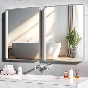 Hasipu 2 PCS Bathroom Mirror for Wall, 32 x 24 Inch Silver Metal Framed Bathroom Mirrors for Over Sink, Rectangle Bathroom Vanity Mirror, Anti-Rust, Tempered Glass, Horizontal or Vertical