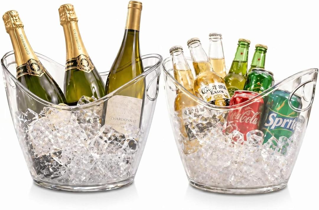 4L Clear Plastic Ice Bucket with Handles, Large Beverage Chiller Tub for Wine, Champagne, Beer, Set of 2 (4L 2PCS)