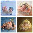 Newborn Photography Props Boys Girls Floral Sitter Hat Baby Photo Props Flowers Bonnet (Cream)