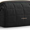 BAGSMART Makeup Bag Travel Toiletry Bag, Puffy Padded Make Up Bags for Women Makeup Organizer Case, Wide-open Pouch Purse Travel Essentials Toiletries Accessories Brushes, Black (EXP 07/10/26)