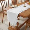 HunnmingRe White Ruffled Table Runner 72 inch Scalloped Table Runner Cotton Flounces Washable Shabby Farmhouse Rustic Home Kitchen Decoration for Wedding Rectangle Bride Shower Christmas Party