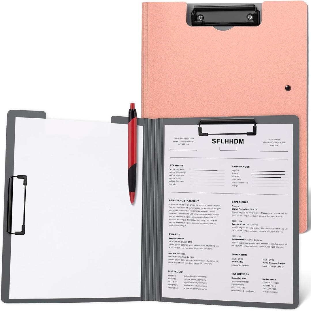 1 PCS A4 Clipboards Foldable,Folding Clipboard,360Cover Folder Clipboard,Plastic Clipboards with Double Low Profile Clip,A4 Size File Folder Storag Clip Board for A3 A4 Paper Clip Boards-Pink