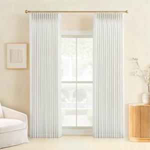 Pinch Pleated Linen Curtains 84 Inches Long, Light Filtering Curtains for Living Room, Farmhouse Window Curtains for Bedroom, Modern Drapes with Hooks and Rings, White, 2 Panels Set