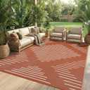 Garvee Area Rug 8x10 Waterproof Outdoor Rugs for Patio Plastic Reversible Rugs Easy-Cleaning Large Floor Mat for Outdoors Backyard Porch RV Beach Picnic Terracotta White