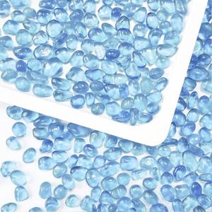 0.89LB Light Blue Aquarium Glass Stones Sea Glass Pebbles Fish Tanks Decorations Aquarium Gravel Fish Tank Rocks, Glass Gems Stones Beads Pebbles Rock Sand for Vase Filler Fish Turtle Tank Decorations