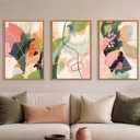 DRACIT Colorful Abstract Framed Canvas Wall Art Set,Modern Multicolor Pastel Minimalist Line Wall Decor,Boho Green and Pink Painting for Living Room,Bedroom-16 x24 x3