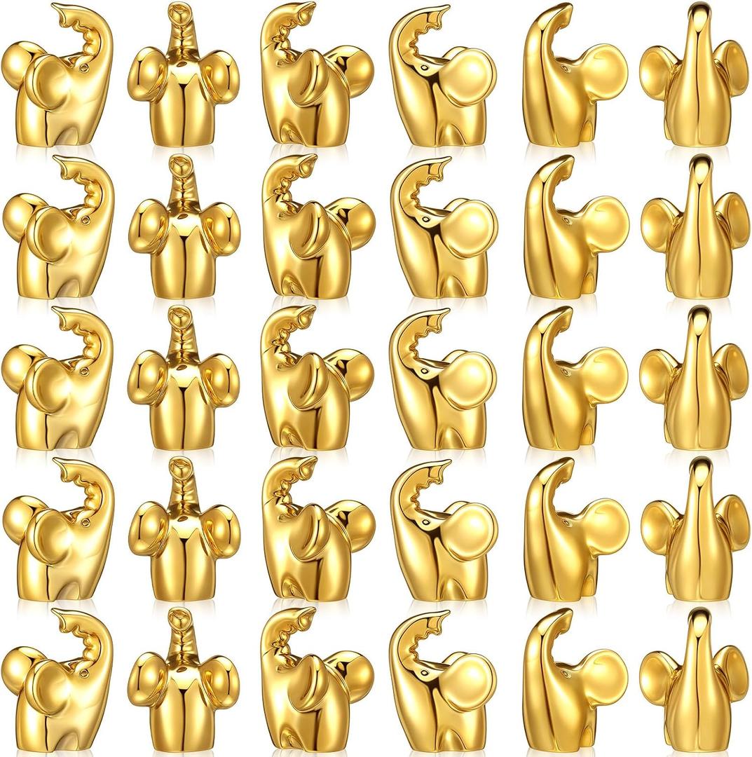 Simgoing 100 Pcs Shiny Mini Elephant Figures Gold Electroplate Elephant Statue Decor Micro Garden Landscape Animal Sculpture Aquarium Hide and Seek Cake Decoration DIY Charms for Party Gift