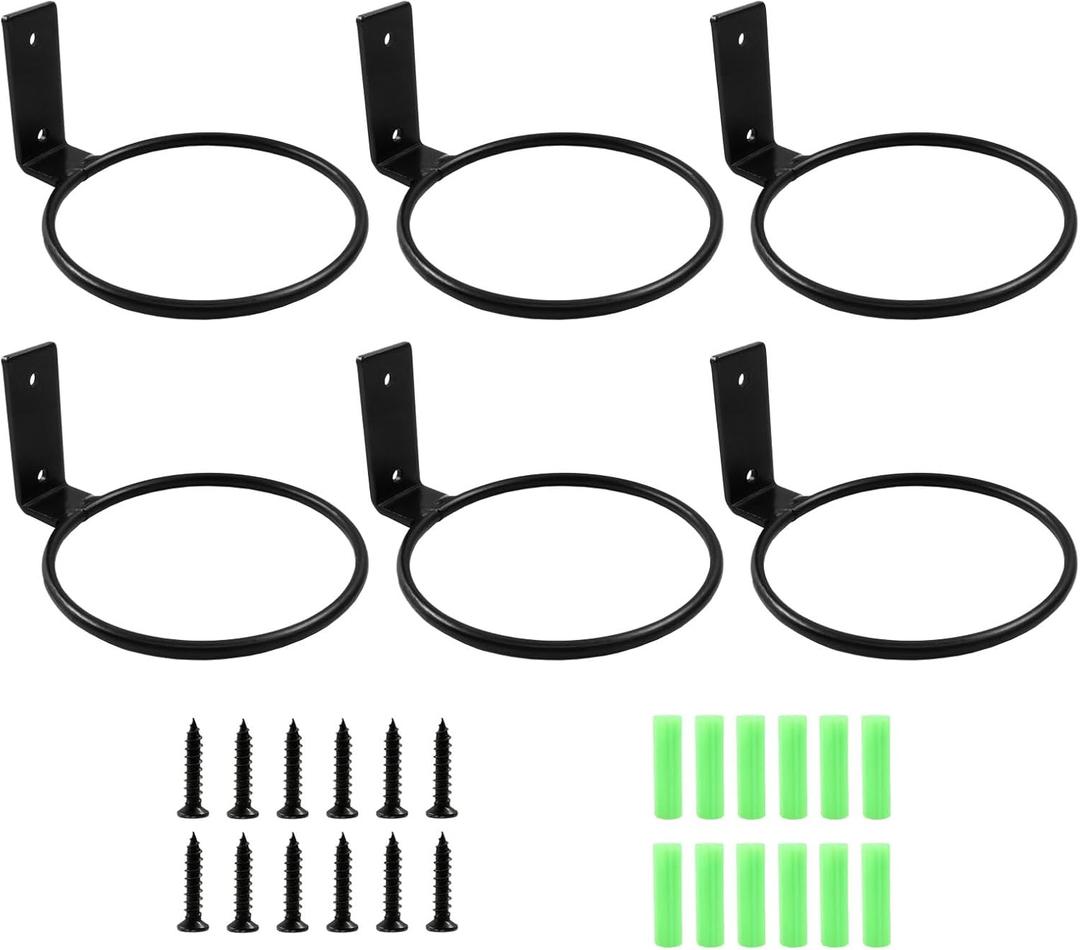 6 Pack 4 inch Flower Pot Holder Ring Wall Mounted, Metal Planter Hanger, Flower Pot Hangers, Matte Black Hanging Plant Holder for Home, Garden, Indoor, Outdoor