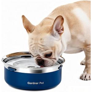 Gardner Pet Slow Water Bowl for Dogs  No Spill, Anti-Splash Floating Plate Design, Slows Drinking to Reduce Mess, Keeps Water Clean & Floors Dry, 2L (Blue)