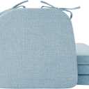 Ruqmuis Chair Cushions for Dining Chairs, 2" Thick Seat Cushions for Kitchen Chairs, D-Shaped Chair Pads with Washable Cover, Ties and Non Slip Backing, 17'' x 16'', Set of 4, Light Blue