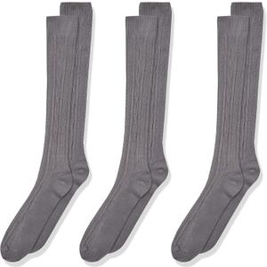 Jefferies Socks Girls 7-16 School Uniform Acrylic Cable Knee High 3 Pair Pack (Small, Grey)