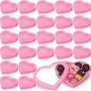 24 Pcs Valentine's Day Heart Shaped Gift Boxes with Clear Window Lid Large Plastic Decorative Storage Flower Heart Boxes for Gift Giving Present Wrapping Jewelry Display (Pink)