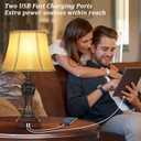 Set of 2 Touch Control 3-Way Dimmable Table Lamps with 2 USB Charging Ports Traditional Bedside Lamps with Bell Shape Faux Silk Shade & Brown Base for Bedroom Nightstand Living Room LED Bulbs Included