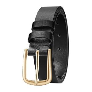 Huyfhksd Women's Belt Fashion Multicolored Waist Leather Belts for Jeans Pants with Pin Buckle, S, Gold Buckle Black