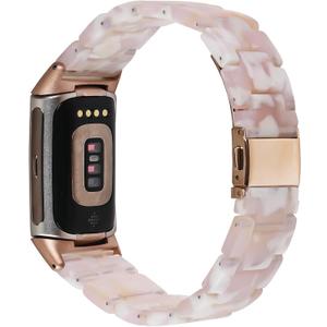 Resin Band Compatible with Fitbit Charge 6/ Fitbit Charge 5, Waterproof & Lightweight Bracelet Wristband Replacement with Stainless Steel Buckle, Fashion Strap for Fitness Tracker Women (Pink Flower)