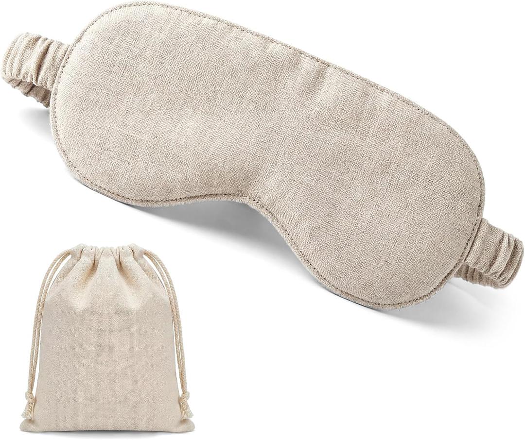 2 Pcs Pure Linen Sleep Mask with Matching Pouch Organic Cotton No Pressure Eye Cover Blackout Breathable Eye Mask with Strap for Side Sleeping Napping Business Trip Gift (Linen)