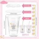 Baby Shower Party 12 oz Disposable Plastic Cup with Lids Elephant Cups Baby Shower Table Decorations Baby Shower Party Disposable Clear Plastic Cups for Party Favors (50, Pink)