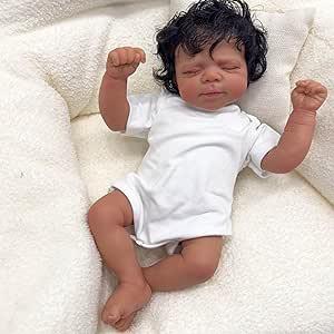 Pinky Reborn Baby Dolls 18 Inch Dark Skin Baby Doll Lifelike Real Baby Dolls with Hand Rooted Hair for Kids