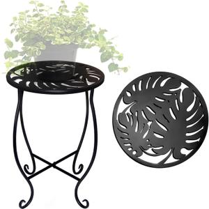 15" Tall Metal Plant Stand, 8" Wide Round Plant Stand for Flower Pot Rustproof Iron Plant Holder for Indoor Outdoor Use, Easy Assemble Flower Stand for Home Garden Display Greenery (Round 1pcs)