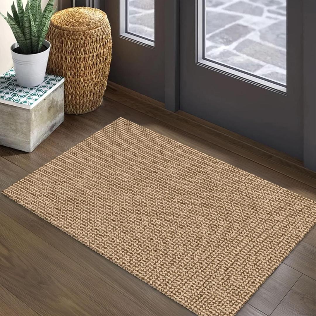 EARTHALL Woven Area Rug 2x3 Ft Washable Rugs for Entryway Braided Non Slip Throw Rugs Door Mat Indoor Outdoor Entrance Small Cotton Woven Carpet for Kitchen Foyer Front Door, Orange/Tan/Brown (2' x 3' (Rectangular))