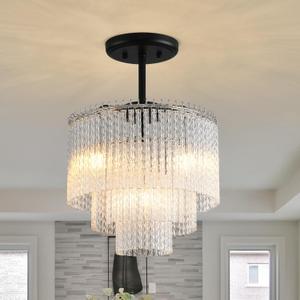 12 inch Crystal Chandelier Modern Contemporary Chandeliers for Bedroom 3-Tier Round Crystal Dining Room Lights Fixtures for Living Room Entryway Kitchen Island
