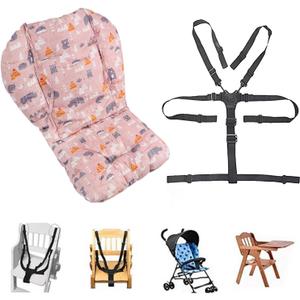 High Chair Pad, High Chair Cushion, seat Cushion, Breathable Pad, with Baby High Chair Seat Belt, 2 Pieces, Soft and Comfortable, Make The Baby More Comfortable (Pink Animal Pattern)