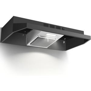 24 inch Range Hood Under Cabinet, Black Kitchen Hood 280CFM, Ducted/Ductless Vent Hood with Rocker Button Control, Stove Hood with 2 Speeds Fan, Bright LED Light