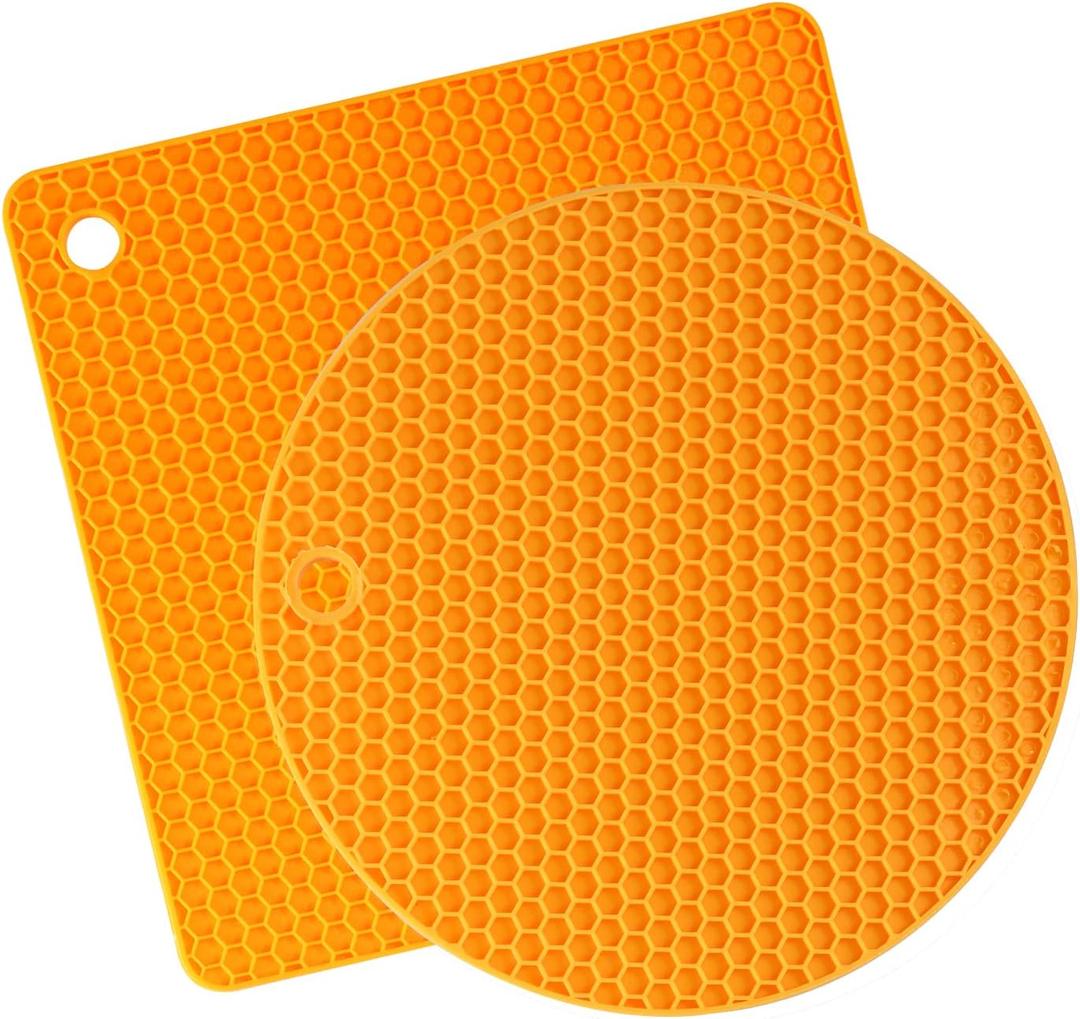2 Pack Silicone Trivet Mat, Hot Pads Non-slip Insulation Mats for Home Kitchen (Orange)