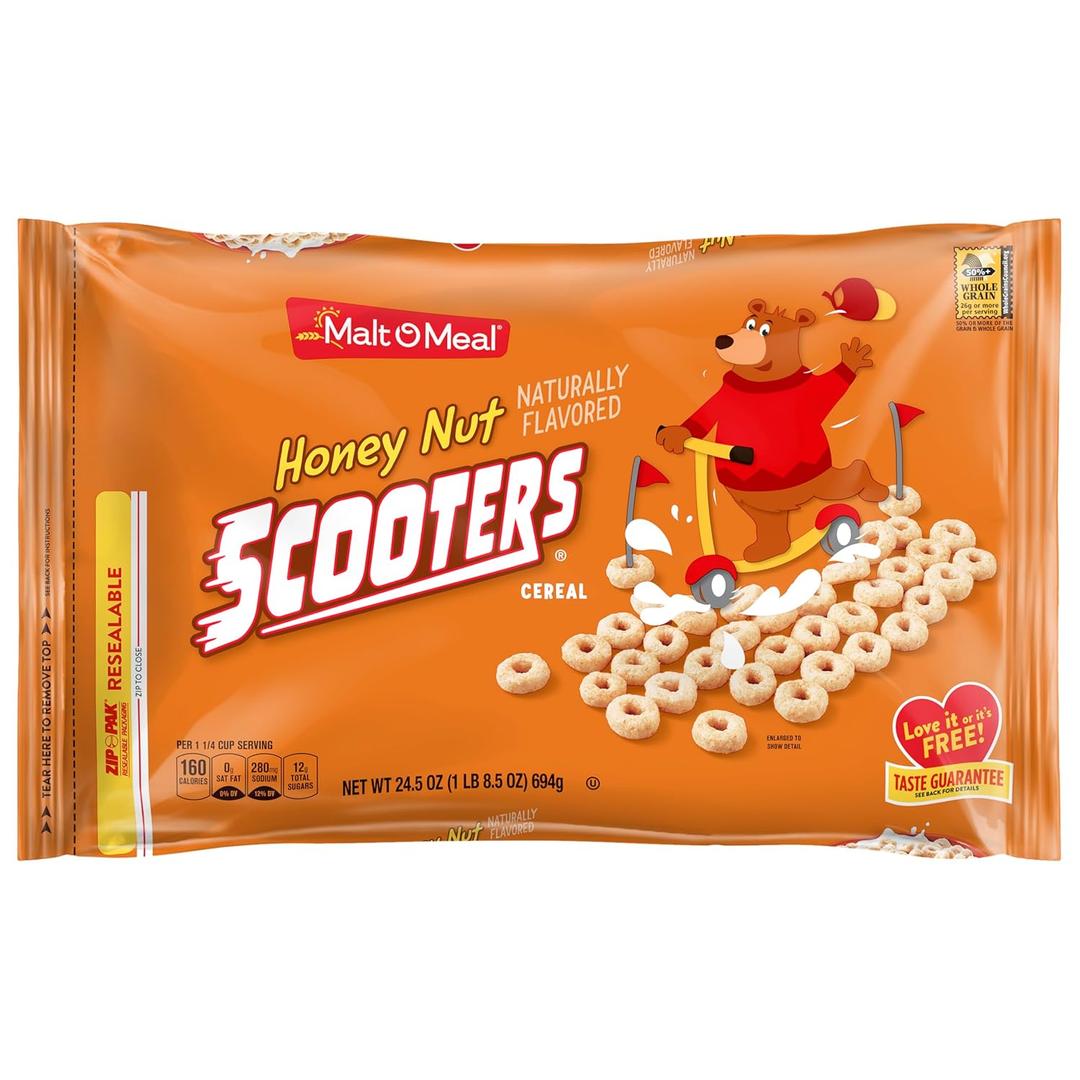 Malt-O-Meal Honey Nut Scooters Breakfast Cereal, Oat Cereal O's with Honey Flavor, Large Cereal for Family, 24.5 OZ Resealable Cereal Bag (BB: January 15, 2026) Malt-O-Meal Honey Nut Scooters Breakfast Cereal, Oat Cereal O's with Honey Flavor, Large Cereal for Family, 24.5 OZ Resealable Cereal Bag (BB: January 15, 2026)