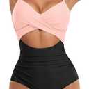 Eomenie Women's One Piece Swimsuits Tummy Control Cutout High Waisted Bathing Suit Wrap Tie Back 1 Piece Swimsuit, Medium