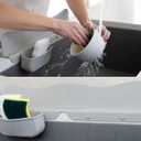 Silicone Sink Splash Guard with Sponge Holder -19.5" x 4.5" x 2.5" Sink Silicone Splash Guard with Strong Suction - Sink Edge Protectors for Kitchen Sink - Farmhouse Kitchen Sink Splash Guard - Gray