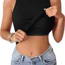 OwnTime Women's Tank Tops with Built-in Bra Open Back Ribbed Sleeveless Boat Neck Slim Fit Summer Top (Black, M)
