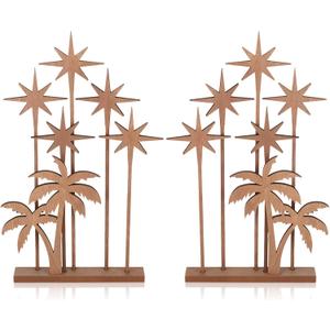 Gerrii Set of 2 Christmas Wooden Nativity Decor Wooden Nativity Set Star Nativity Backdrop Christmas Wood Star Nativity Accessory for Party Bedroom Outdoor Home Decoration