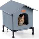 Insulated Outdoor Cat House Weatherproof Winter Feral Cat Shelter Elevated Bottom Self-Warming Predator-Proof Design for Stray & Indoor Cats (Grey, Medium)