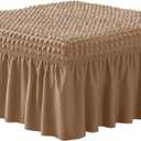 3D Bubble Lattice Rectangle Ottoman Slipcover Polyester Footstool Protector Covers with Skirt Stretch Stool Covers for Living Room and Bedroom (Light Brown)