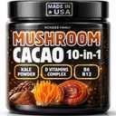 Instant Mushroom Powder 10:1 Cordyceps Mushroom Supplement with Reishi, Chaga & Shiitake Caffeine-Free Nighttime Drink with B6, B12, D + Probiotics Mushroom Cacao Organic Blend (No Sweetener)