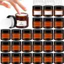 2 oz Amber Glass Jars with Lids 17Pack, Small Jars with Inner Liners for Sample, Powder, Cream, Lotion and Ointments with Stickers & Spatulas Included