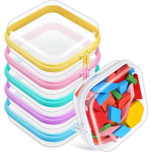 Sanwuta 6 Pcs Clear Hard Zipper Case Plastic Zipper Pouches Transparent Makeup Bag Pencil Case Pouches Toiletry Diaper Bag for Travel Toy Storage Organizer Bins(Colorful,5 x 5 x 2 Inch)