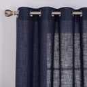 Deconovo Faux Linen Grommet Linen Look Panels Solid Window Curtains for Bedroom Semi Sheer Curtains Navy Blue 52x63 Inch 2 Panels