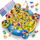 ORANGE OCEAN 66 PCS Magnetic Fishing Games for Kids Ages 4-8, Board Game for Kids 4-6, 1-8 Players Fishing Toys for Kids 3-5 with 360 Rotation, Ideas Birthday Gifts for 3 4 5 6 7 8 Year Old