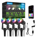 Smart Outdoor Spot Lights 4 Pack – Plug-in 12V DC Powered, 40 Feet RGBW Color Changing Landscape Lighting, IP65 Waterproof, App/Voice/Control Box, for Garden Yard Decor