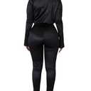 xxxiticat Women's Silk Satin Business Suit Office Lady Two Piece Long Sleeve Bodysuit High Waist Bodycon Pants Matching Sets(BL,2XL) (Black, XXL)