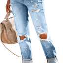 KUNMI Women's Ripped Mid Waisted Boyfriend Jeans Loose Fit Distressed Stretchy Denim Pants (Blue, XS) 1009-blue 