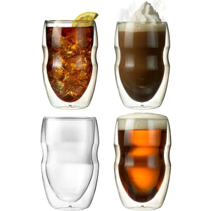 Serafino Double Wall 12 oz Beverage & Coffee Glasses - Set of 4 Insulated Drinking Glasses