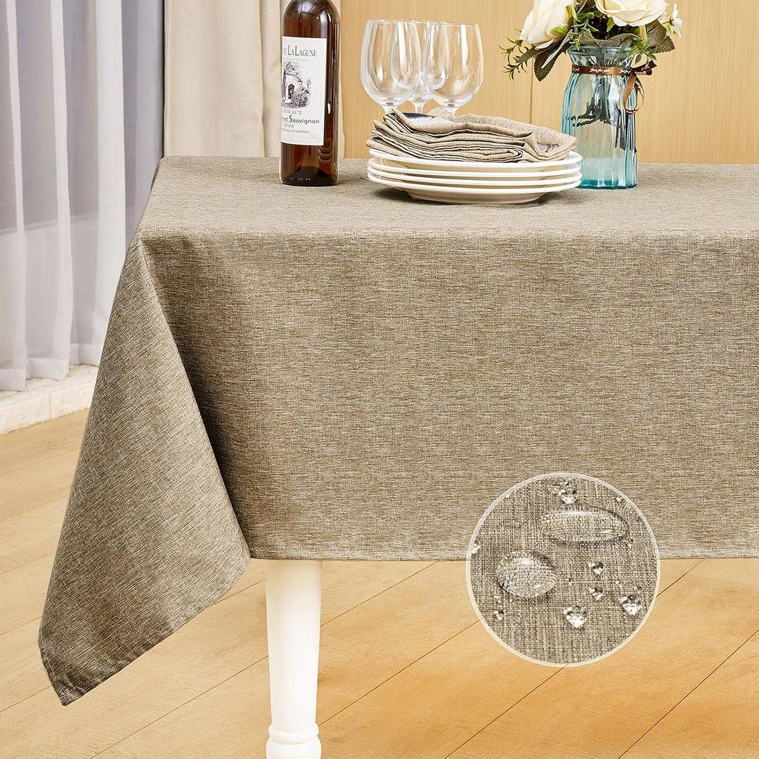Mebakuk Rectangle Table Cloth Linen Farmhouse Tablecloth Waterproof Anti-Shrink Soft and Wrinkle Resistant Decorative Fabric Table Cover for Kitchen (Mocha, 60" x 104" (8-10 Seats))